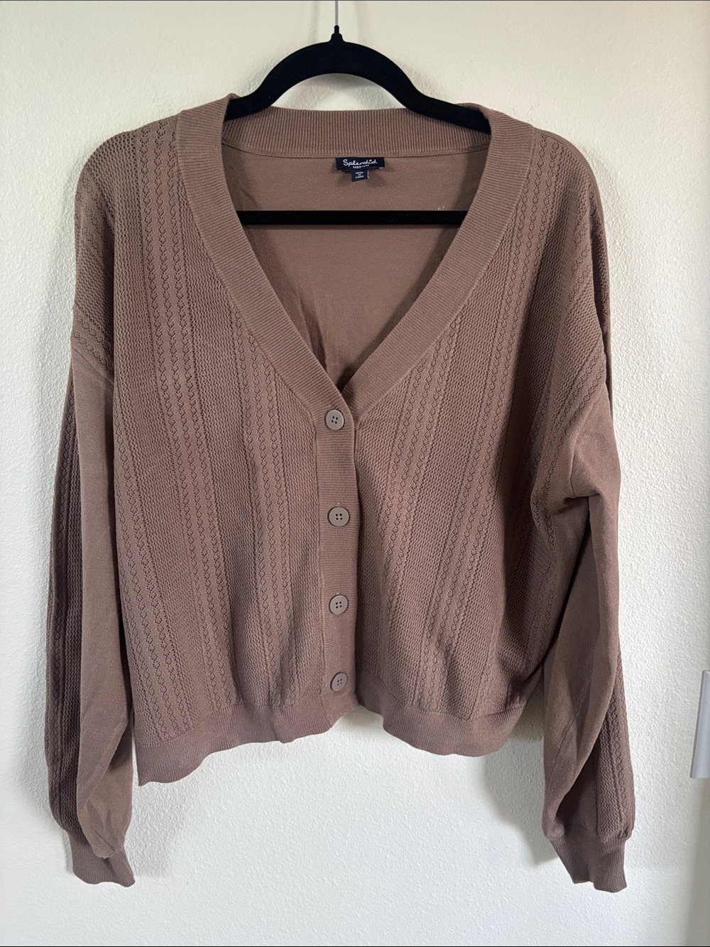 Splendid Women’s Taupe Button-Front V-Neck Knit Cardigan